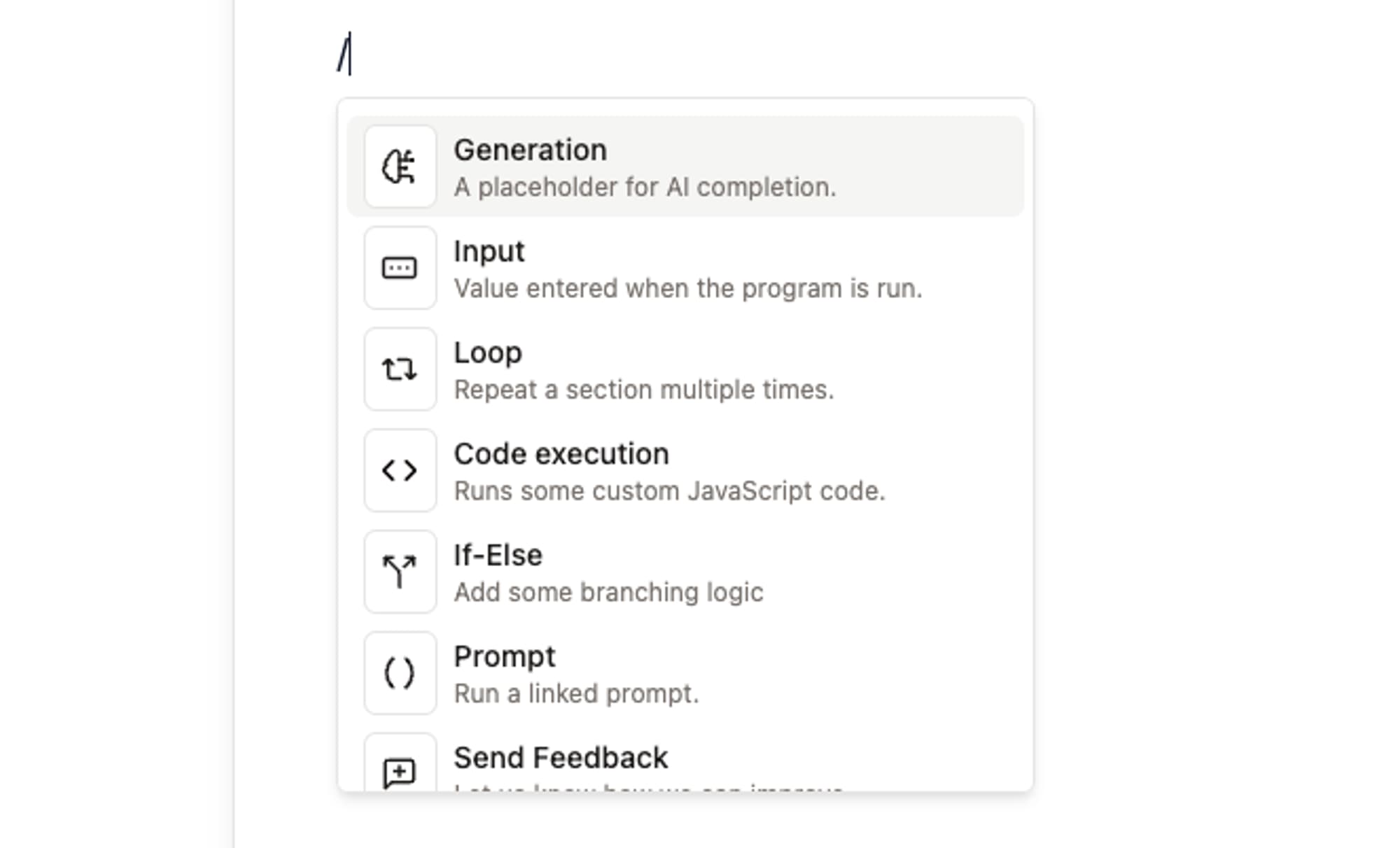 A Notion-like slash command menu in Wordware